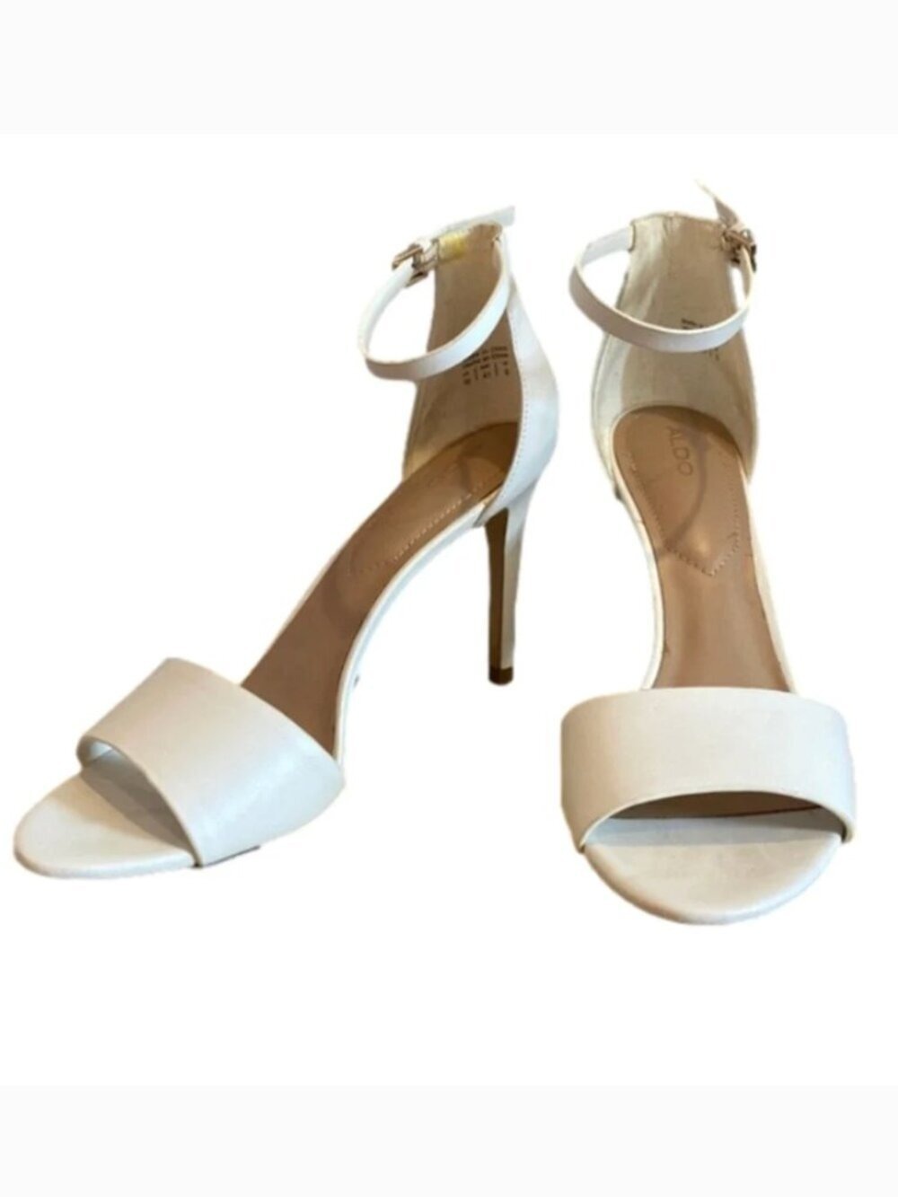 Aldo White Ankle Strap Sandal 4" Stiletto Heel Size 10